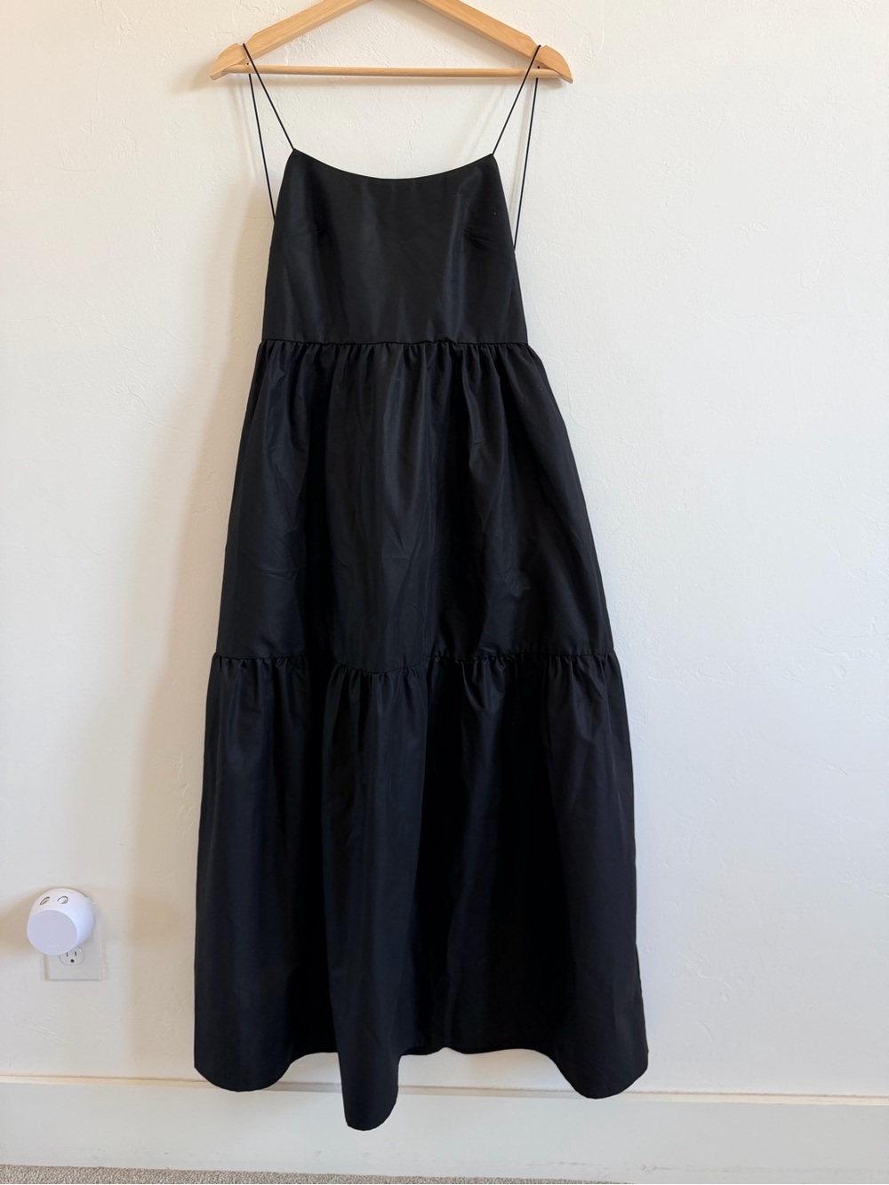 Commense Black Tiered Spaghetti-Strap Maxi Dress